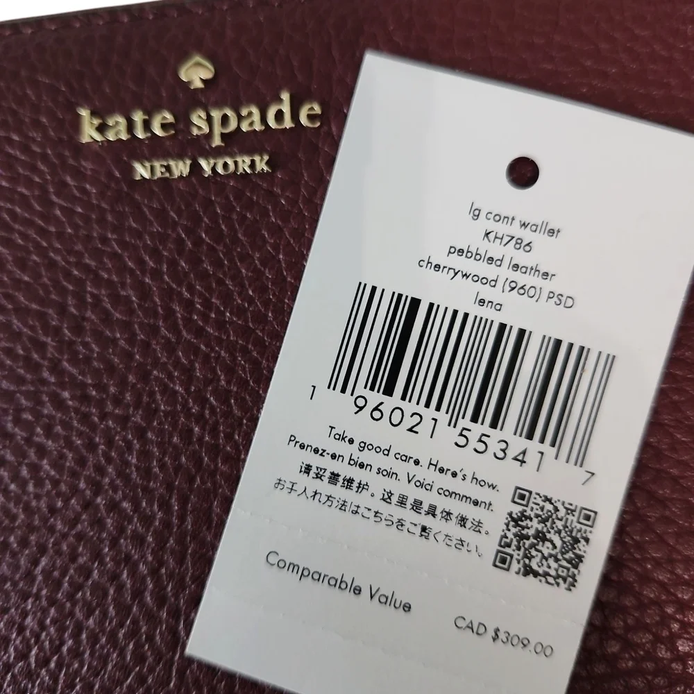 kate spade Lena Cherrywood Pebbled Leather Large Wallet